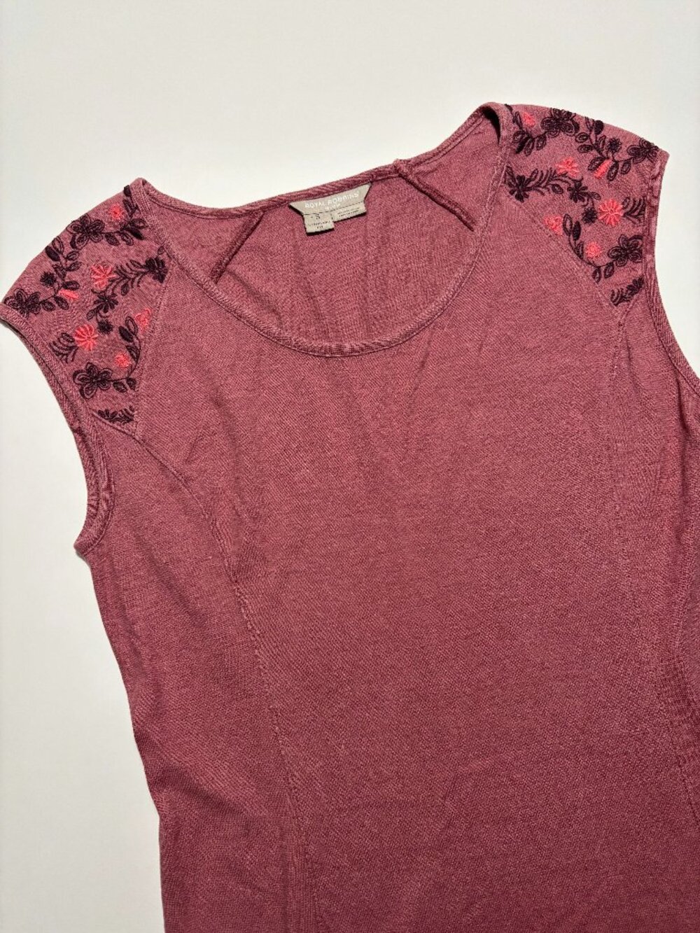 Royal Robbins Mauve Pink & Purple Boho Hemp & Cotton Floral Embroidered Dress